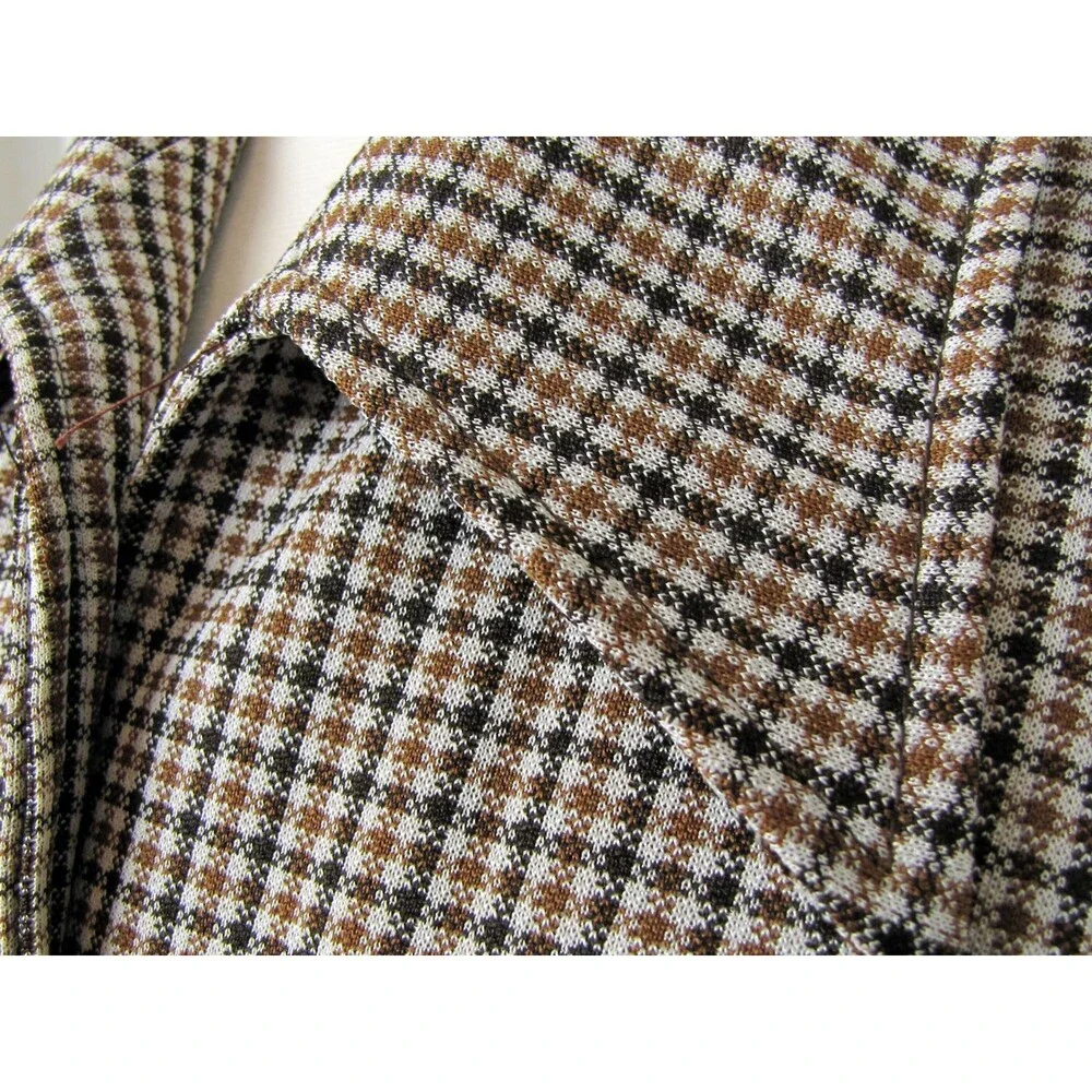 Vintage 70s Brown Plaid Check Jacket Ample Togs California Macys Size 42 NWT